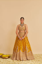 Load image into Gallery viewer, Aashina  - Dabka Zardozi Embroidered Pure Tissue Mustard Lehenga Set

