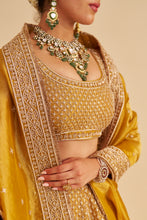 Load image into Gallery viewer, Aashina  - Dabka Zardozi Embroidered Pure Tissue Mustard Lehenga Set
