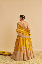 Load image into Gallery viewer, Aashina  - Dabka Zardozi Embroidered Pure Tissue Mustard Lehenga Set
