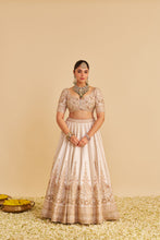 Load image into Gallery viewer, Farah - Dabka Zardozi Embroidered Pure Silk Daisy Ivory Lehenga Set
