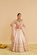 Load image into Gallery viewer, Farah - Dabka Zardozi Embroidered Pure Silk Daisy Ivory Lehenga Set
