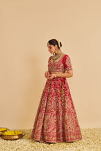 Load image into Gallery viewer, Sanaa - Dabka Zardozi Embroidered Raw Silk Red Bridal Lehenga Set
