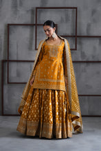 Load image into Gallery viewer, Mustard embroidered kurti, brocade lehenga and dupatta
