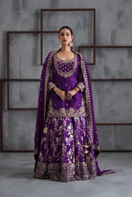 Load image into Gallery viewer, Purple embroidered Kurti, Banarsi lehenga and dupatta
