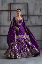 Load image into Gallery viewer, Purple embroidered Kurti, Banarsi lehenga and dupatta
