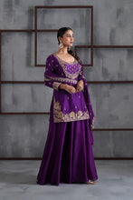 Load image into Gallery viewer, Purple embroidered Kurti, Sharara and dupatta
