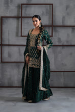 Load image into Gallery viewer, Green embroidred kurti, booti sharara and dupatta
