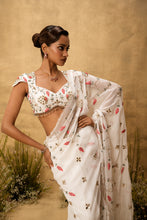 Load image into Gallery viewer, Ivory Pre-stitched hand embroidered organza saree set
