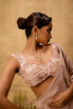 Load image into Gallery viewer, Pastel pink Pre-stitched hand embroidered organza saree set
