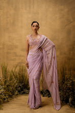 Load image into Gallery viewer, Lilac georgette Pre-stitched hand embroidered Georgette saree set

