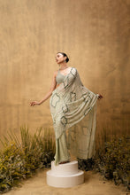 Load image into Gallery viewer, Mint green Pre-stitched hand embroidered georgette saree set
