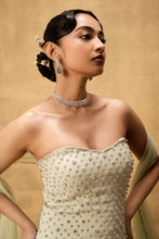 Load image into Gallery viewer, Mint green hand embroidered georgette sharara set
