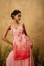 Load image into Gallery viewer, Pastel pink ombre hand embroidered georgette sharara set
