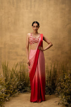 Load image into Gallery viewer, Pastel pink ombre pre-draped modal satin saree with embroidered blouse

