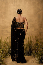 Load image into Gallery viewer, Black Pre-stitched hand embroidered organza saree set
