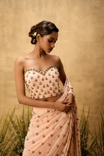 Load image into Gallery viewer, Peach Pre-stitched hand embroidered georgette saree set
