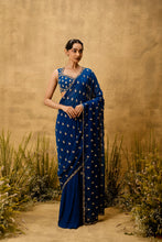Load image into Gallery viewer, Sapphire blue Pre-stitched hand embroidered georgette saree set
