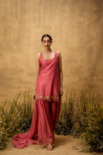 Load image into Gallery viewer, Pink hand embroidered chanderi silk suit set with organza dupatta
