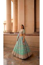 Load image into Gallery viewer, TEAL GREEN ORGANZA LEHENGA CHOLI DUPATTA SET
