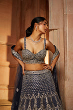 Load image into Gallery viewer, MIDNIGHT BLUE TULLE LEHENGA CHOLI SET
