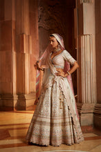 Load image into Gallery viewer, IVORY TAFETTA LEHENGA CHOLI SET WITH TWO TULLE DUPATTAS
