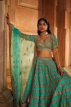 Load image into Gallery viewer, TEAL GREEN ORGANZA LEHENGA CHOLI DUPATTA SET
