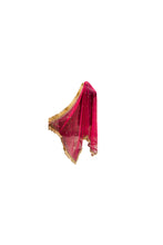 Load image into Gallery viewer, FUSCHIA RED  RAW SILK BRIDAL LEHENGA CHOLI WITH A TULLE DUPATTA AND AN OPTIONAL SECOND TULLE DUPATTA
