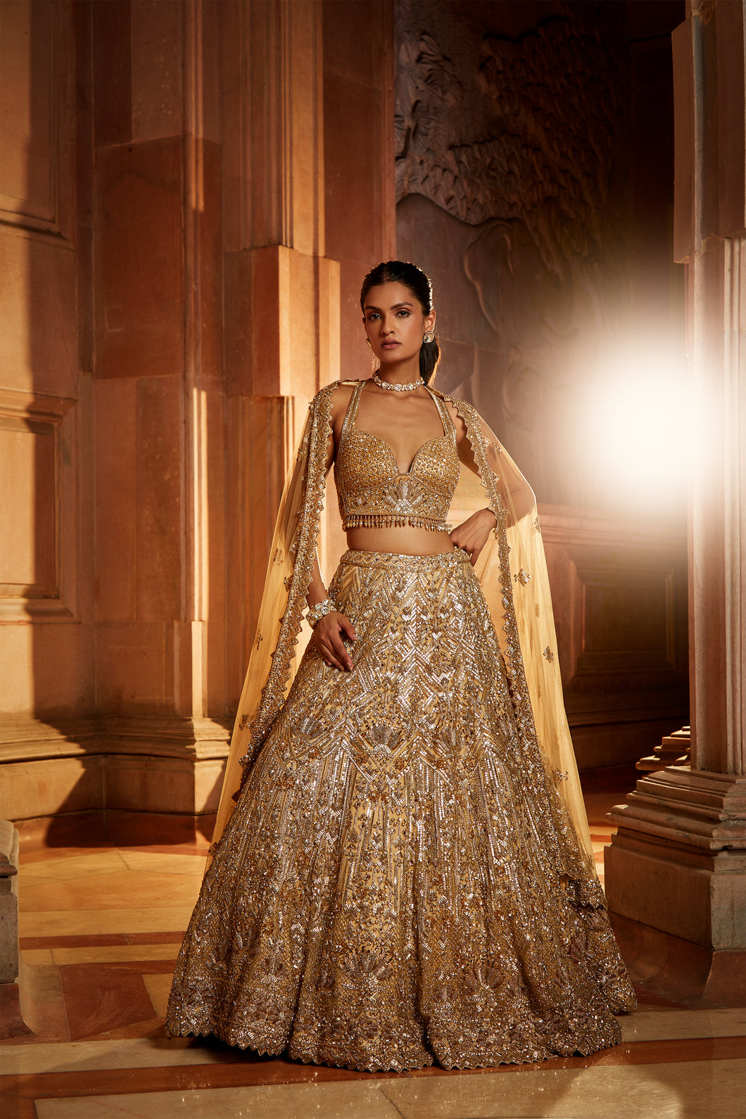 GOLD TULLE LEHENGA CHOLI SET