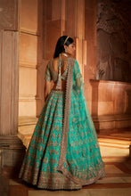 Load image into Gallery viewer, TEAL GREEN ORGANZA LEHENGA CHOLI DUPATTA SET
