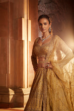 Load image into Gallery viewer, GOLD ORGANZA LEHENGA CHOLI DUPATTA WITH WORKED BELT
