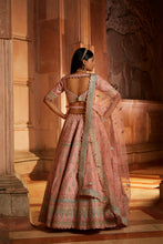 Load image into Gallery viewer, PEACH TAFETTA LEHENGA CHOLI WITH A WORKED BELT AND TULLE DUPATTA
