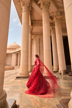 Load image into Gallery viewer, NUDE TULLE LEHENGA CHOLI WITH WORKED BELT AND CONTRASTING ORGANZA DUPATTA WITH AN OPTIONAL TULLE VEIL
