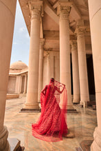 Load image into Gallery viewer, NUDE TULLE LEHENGA CHOLI WITH WORKED BELT AND CONTRASTING ORGANZA DUPATTA WITH AN OPTIONAL TULLE VEIL
