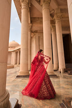 Load image into Gallery viewer, NUDE TULLE LEHENGA CHOLI WITH WORKED BELT AND CONTRASTING ORGANZA DUPATTA WITH AN OPTIONAL TULLE VEIL
