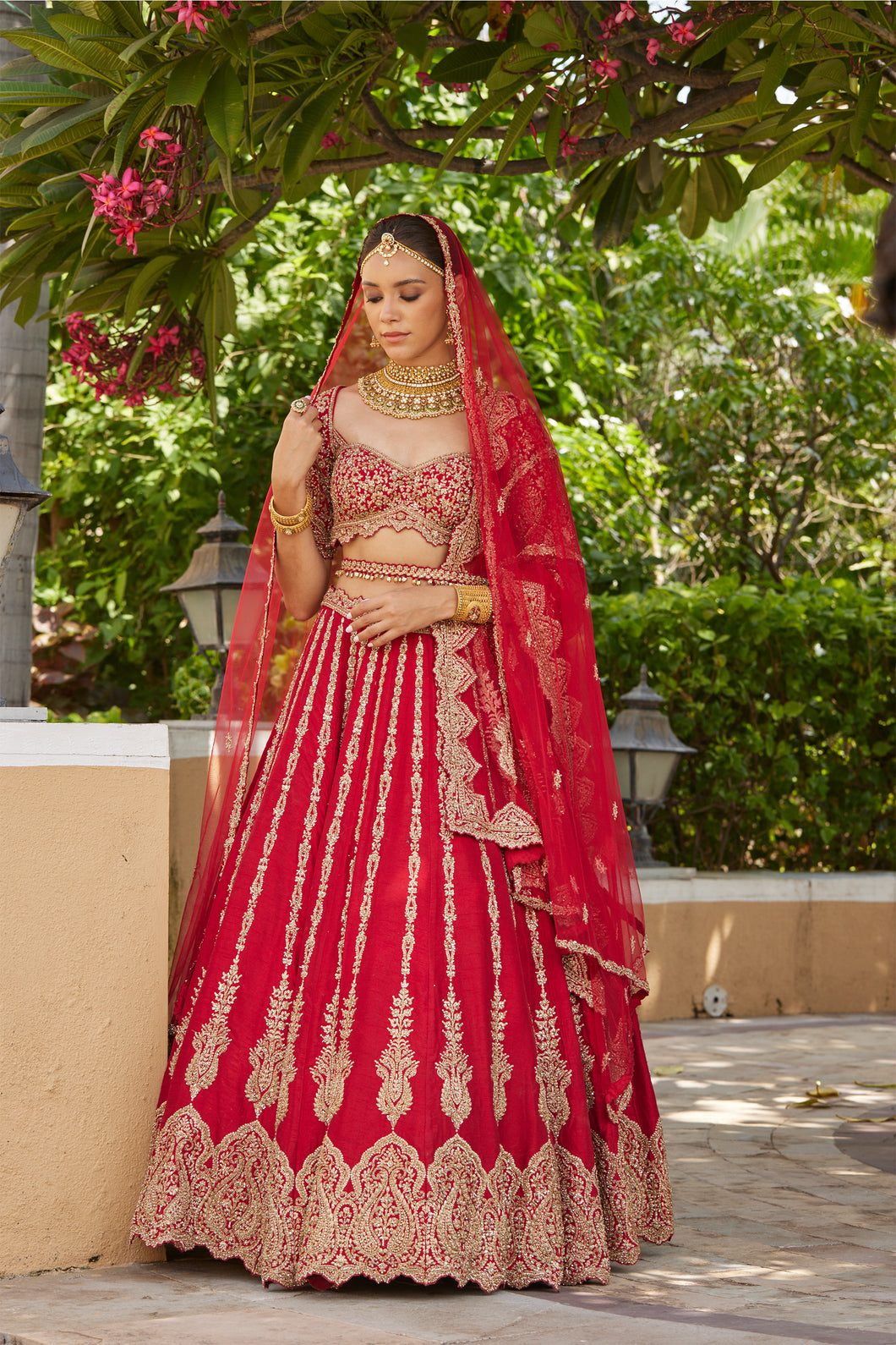 CARDINAL RED RAW SILK LEHENGA