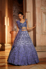 Load image into Gallery viewer, INK BLUE OMBREY ORGANZA CHOLI DUPAATA WITH WORKED BELT
