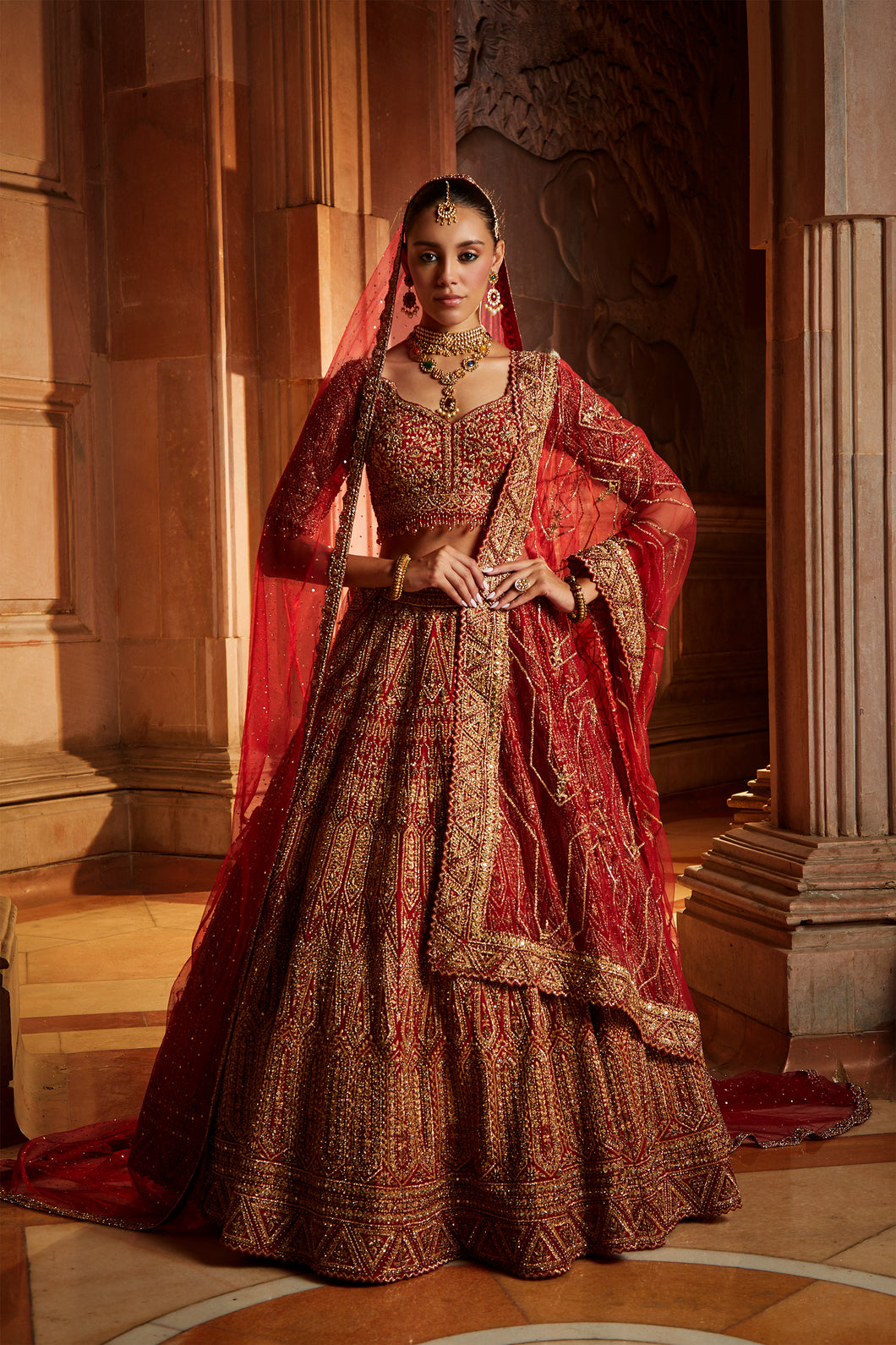 DEEP RED BRIDAL LEHENGA CHOLI SET