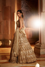 Load image into Gallery viewer, CHAMPAGNE GOLD TULLE LEHENGA CHOLI  DUPATTA SET WITH WORKED BELT
