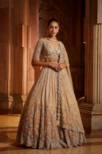 Load image into Gallery viewer, MUSHROOM OMBRE DYED ORGANZA LEHENGA CHOLI SET WITH TULLE DUPATTA
