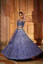 Load image into Gallery viewer, INK BLUE OMBREY ORGANZA CHOLI DUPAATA WITH WORKED BELT
