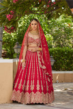 Load image into Gallery viewer, CARDINAL RED RAW SILK LEHENGA
