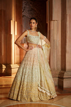 Load image into Gallery viewer, TRIPPLE COLOUR SHADED ORGANZA LEHENGA CHOLI DUPATTA SET WITH OPTIONAL VEIL
