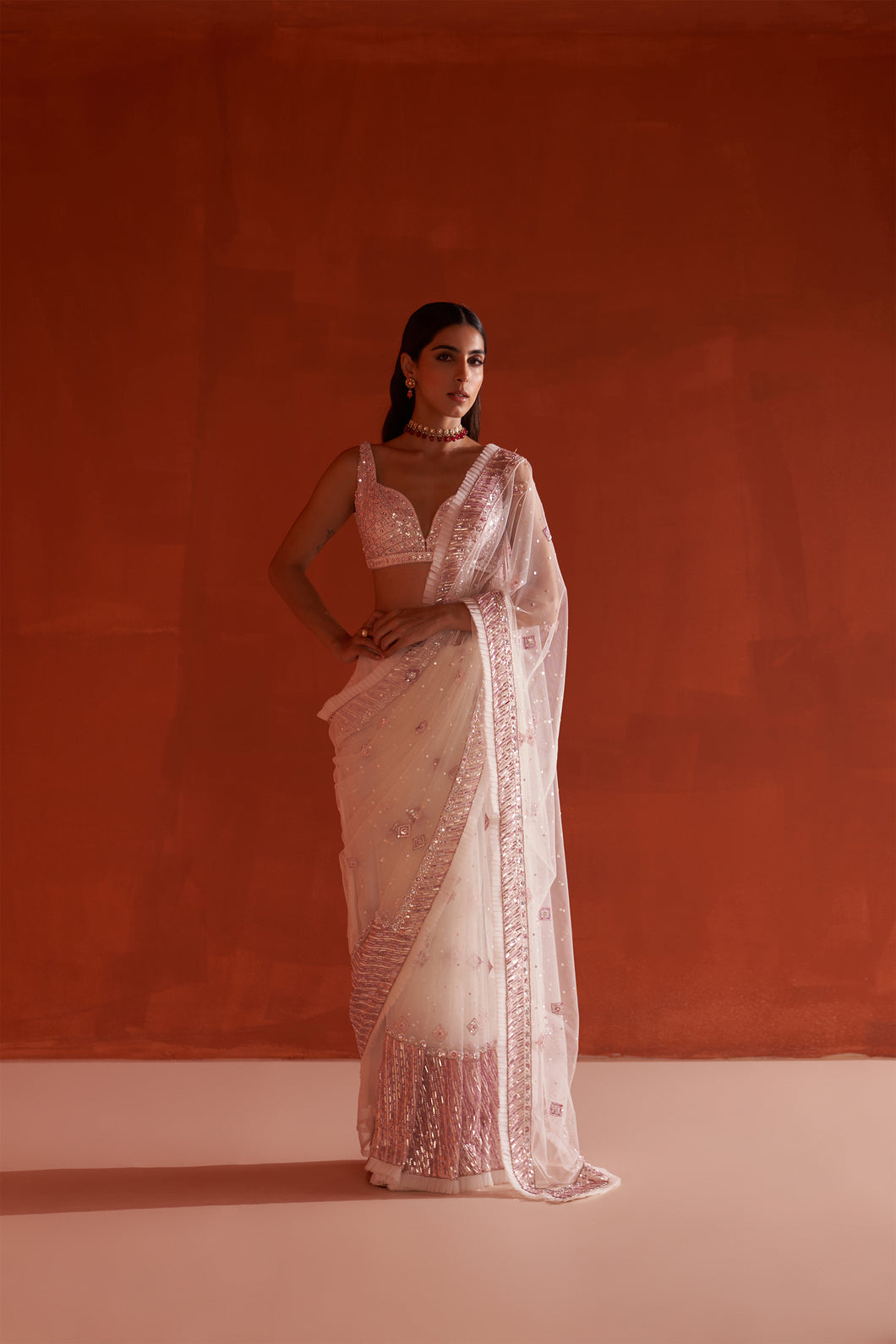 Ivory Net Saree