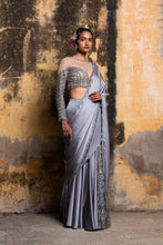 Load image into Gallery viewer, GREY NUDE DRAPE SAREE
