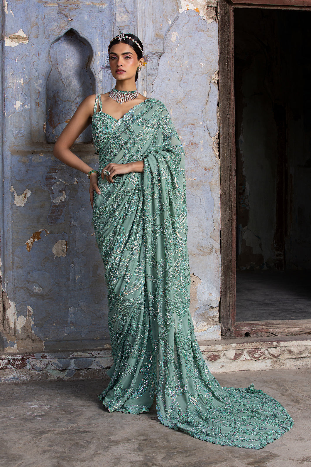 JADE GREEN GEORGETTE SAREE