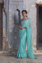 Load image into Gallery viewer, AQUA BLUE CHIFFON SAREE
