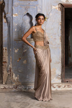 Load image into Gallery viewer, MOCHA SATIN DRAPE SAREE
