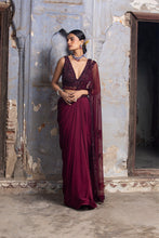 Load image into Gallery viewer, BURGUNDY SATIN DRAPE SAREE
