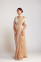Load image into Gallery viewer, Beige V Neck Saree Set
