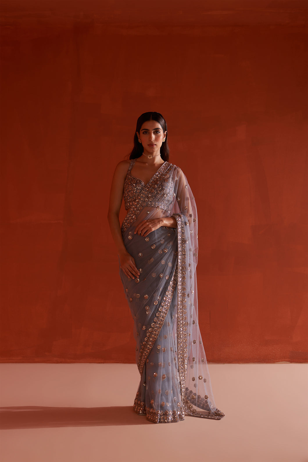 Grey Net saree